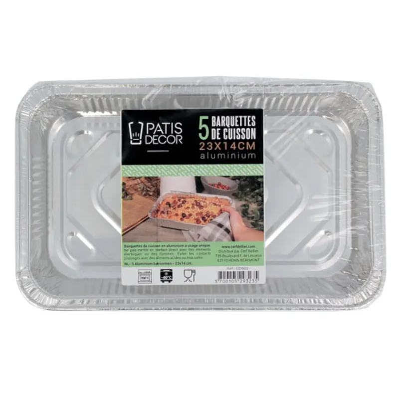 Cerf Dellier 5 Barquettes de cuisson alu 23 x 14 cm
