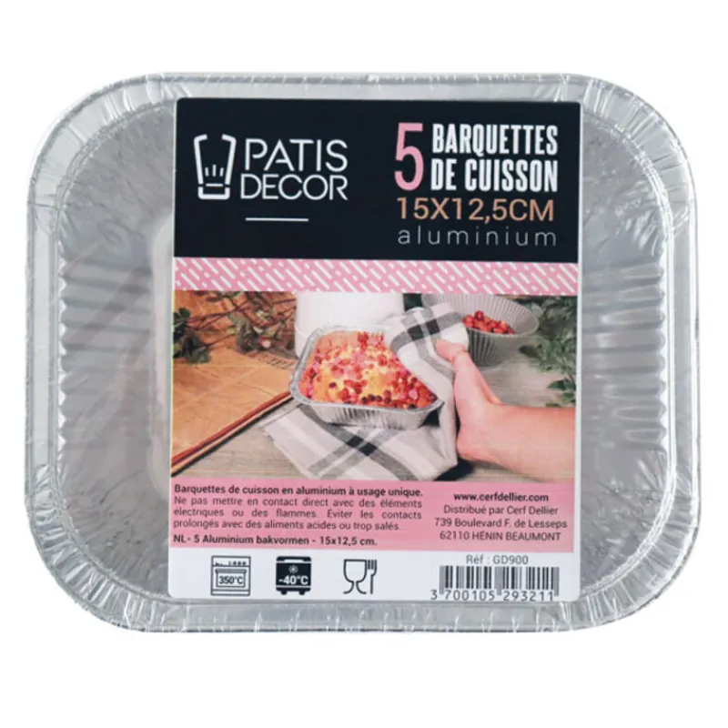 Cerf Dellier 5 Barquettes de cuisson alu rectangulaires