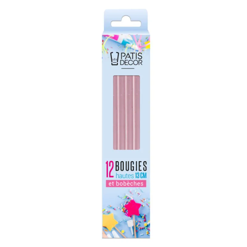 Cerf Dellier 12 bougies roses hautes 13 cm