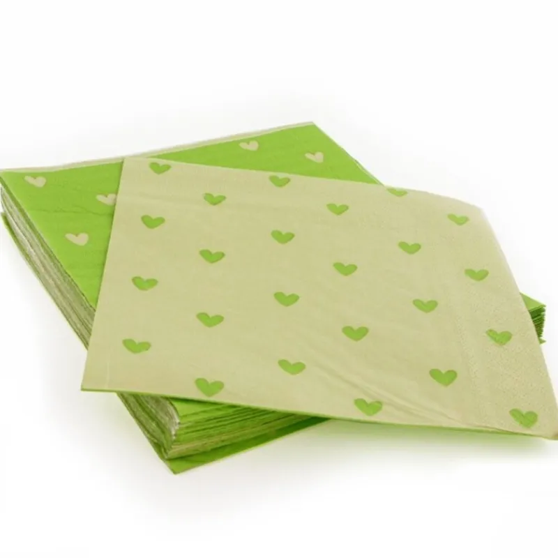 Cerf Dellier 20 Serviettes en papier lin coeurs verts Patisdecor