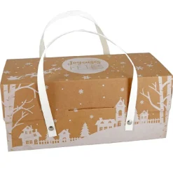 Cerf Dellier Boîte à bûche à poignées kraft décor village 25 x 11 x 11 cm