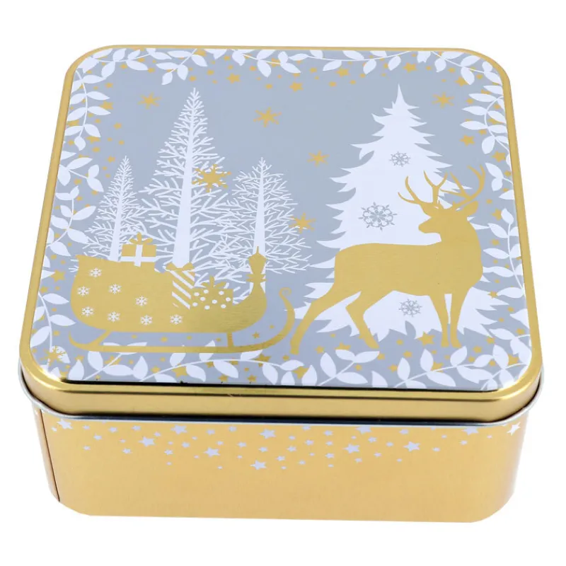 Cerf Dellier Boîte à biscuits de Noël dorée en métal