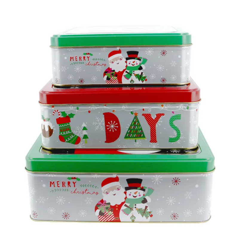 Cerf Dellier Boîtes à biscuits de Noël carrés x 3 motifs assortis