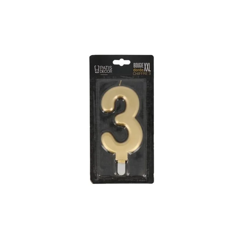 Cerf Dellier Bougie anniversaire dorée XXL chiffre 3