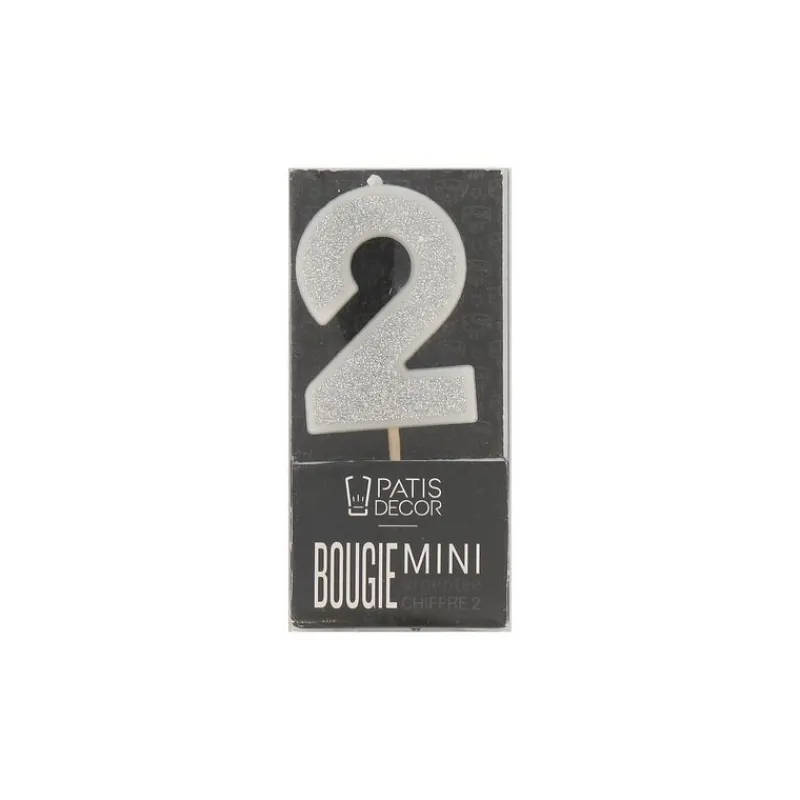 Cerf Dellier Bougie argentée pailletée chiffre 2