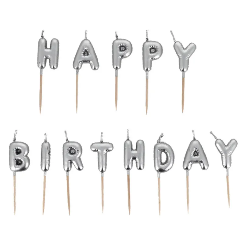 Cerf Dellier Bougies à piquer "Happy Birthday" argentées