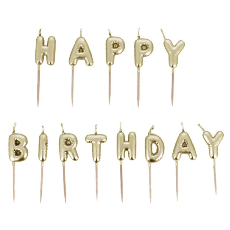 Cerf Dellier Bougies à piquer "Happy Birthday" dorées