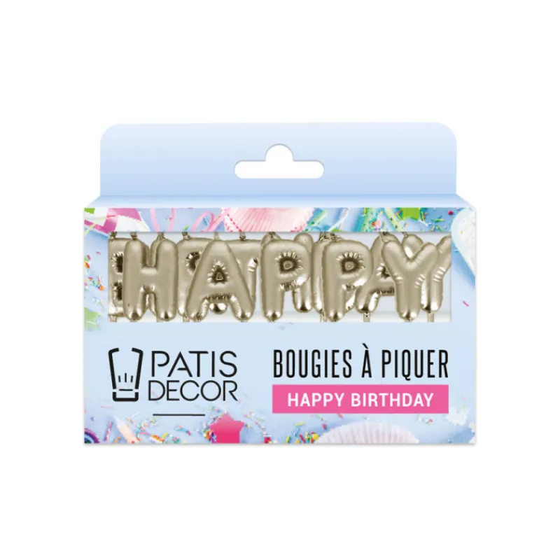 Cerf Dellier Bougies à piquer "Happy Birthday" dorées