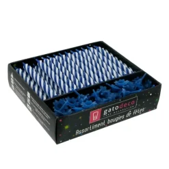 Cerf Dellier Bougies torsadées 8 cm et bobèches bleues (x 70)