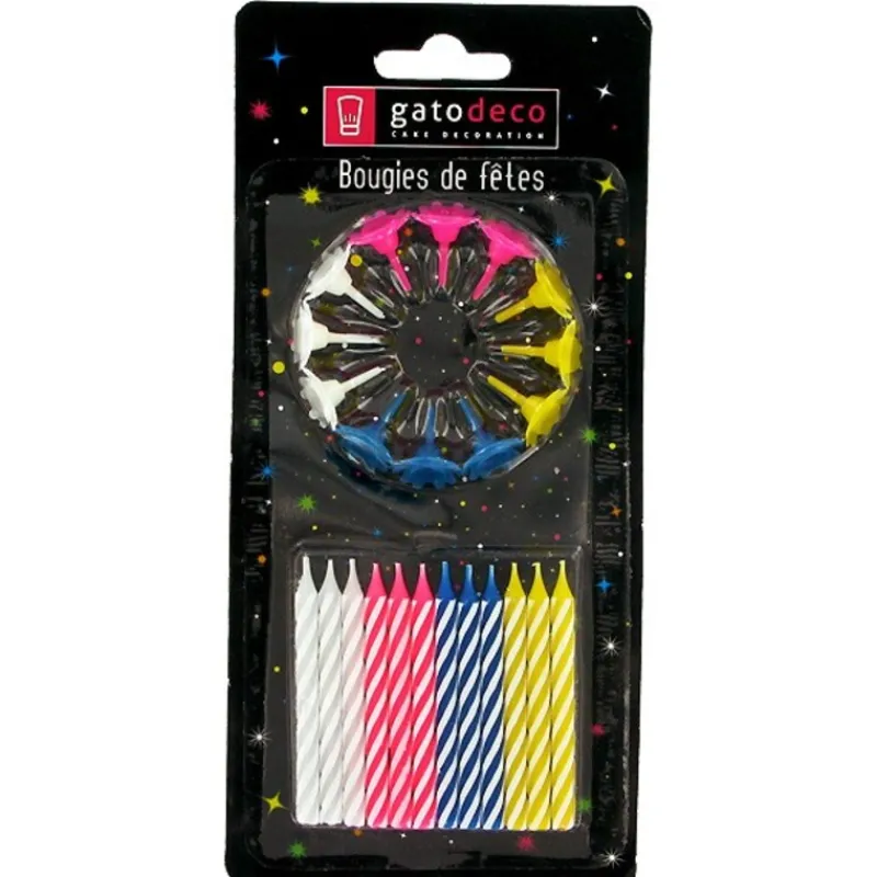 Cerf Dellier Bougies torsadées 6 cm fines assorties (x 12)