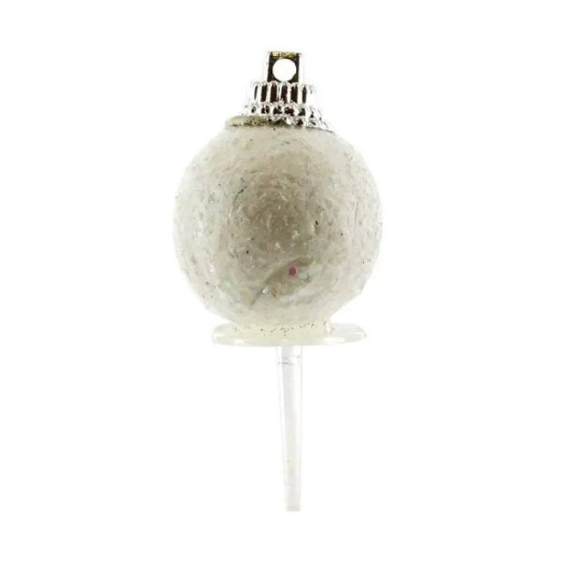 Cerf Dellier Boules de Noël blanches paillettes sur pique (x50)