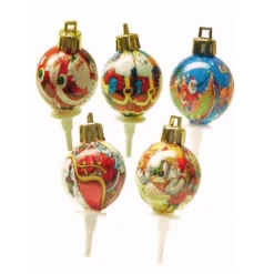 Cerf Dellier Boules de Noël rétro sur pique (x50)