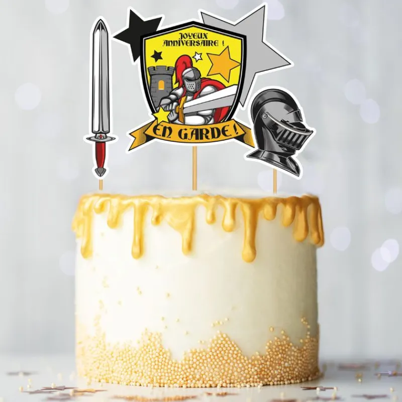 Cerf Dellier Cake topper assortis "Joyeux anniversaire" thème Chevaliers