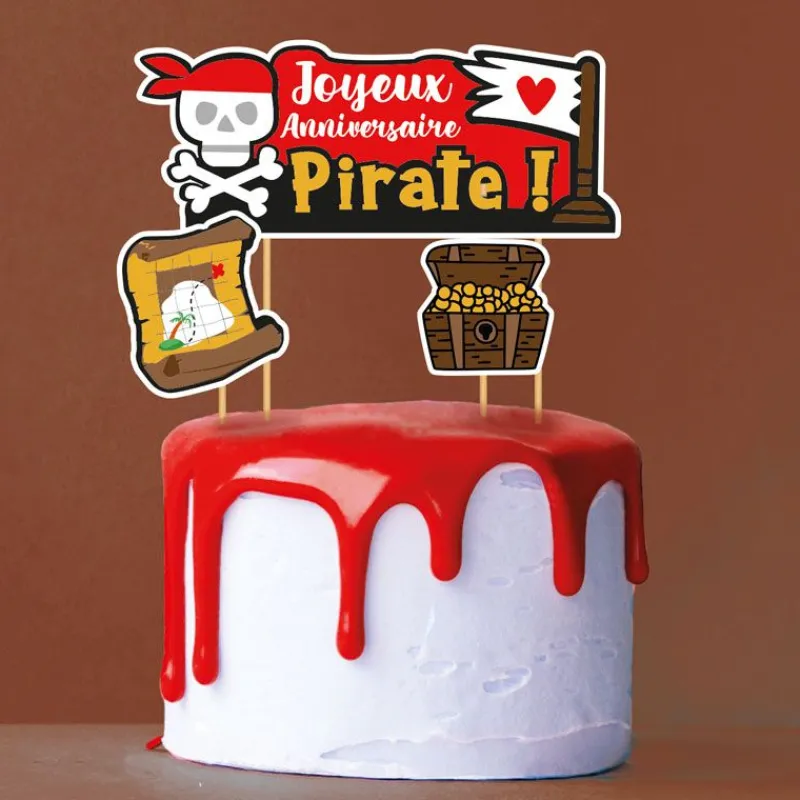 Cerf Dellier Cake topper assortis "Joyeux anniversaire" thème Pirates