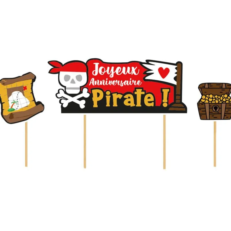 Cerf Dellier Cake topper assortis "Joyeux anniversaire" thème Pirates