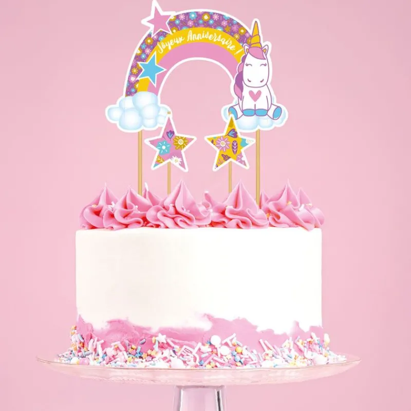 Cerf Dellier Cake topper assortis "Joyeux anniversaire" thème Licorne