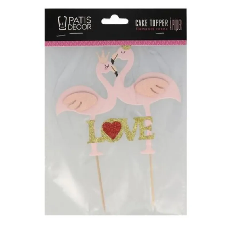 Cerf Dellier Cake topper flamants roses Love