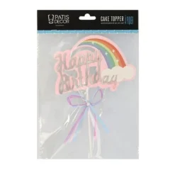 Cerf Dellier Cake topper Happy Birthday arc en ciel