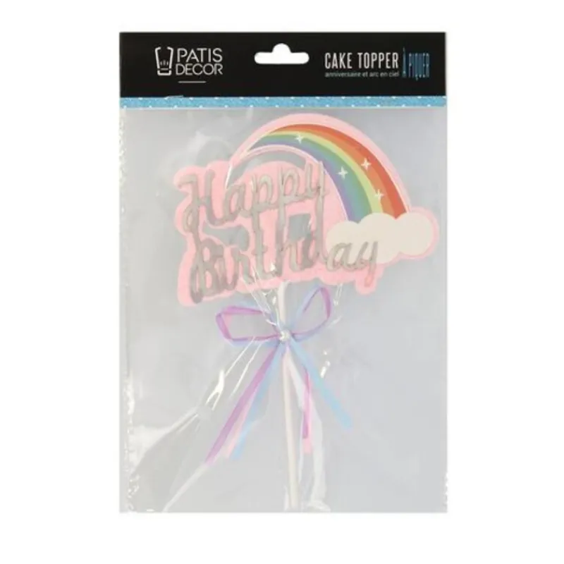 Cerf Dellier Cake topper Happy Birthday arc en ciel
