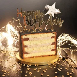 Cerf Dellier Cake Topper Happy Birthday doré