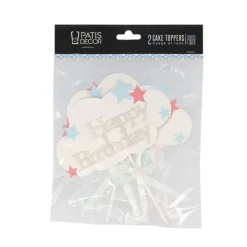 Cerf Dellier Cake Toppers nuages Happy Birthday (x 2)