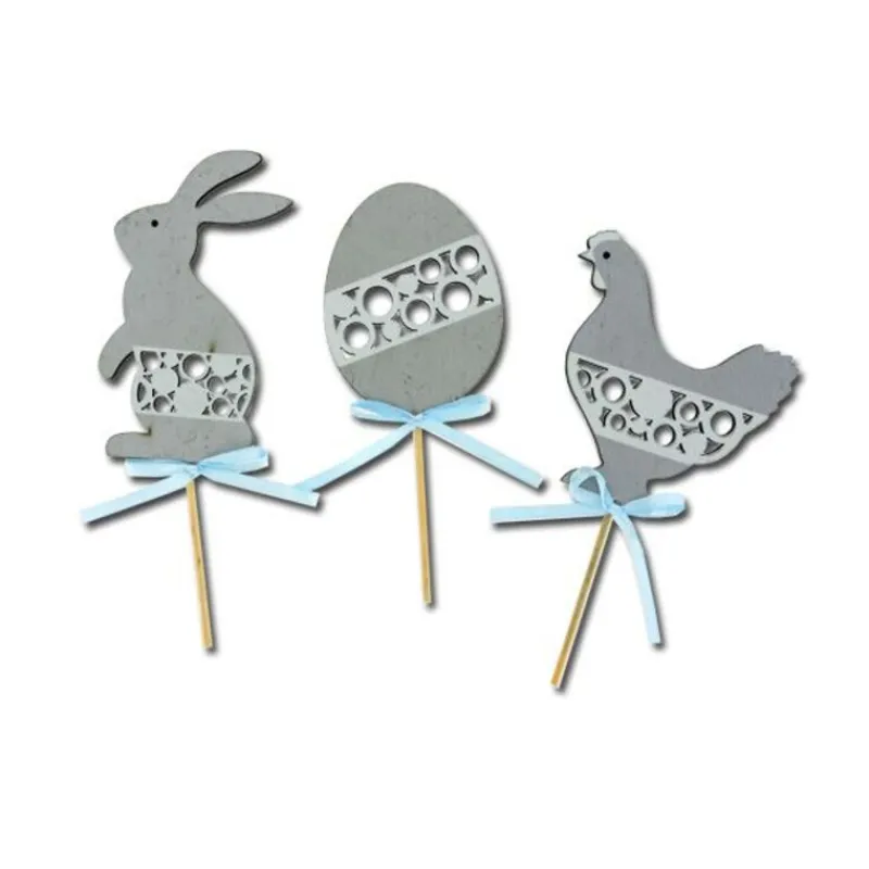 Cerf Dellier Cake toppers Pâques gris (x3)
