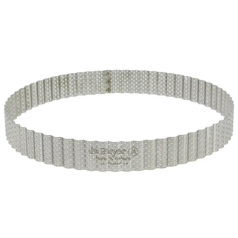 Cerf Dellier Cercle à tarte cannelé et perforé inox H 3 cm De Buyer