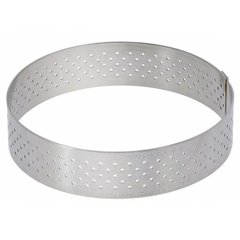 Cerf Dellier Cercle à tarte perforé à bord droit inox H 2 cm De Buyer