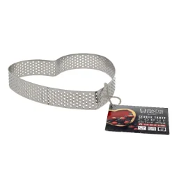 Cerf Dellier Cercle à tarte perforé coeur inox H 2 cm Ø 12 cm