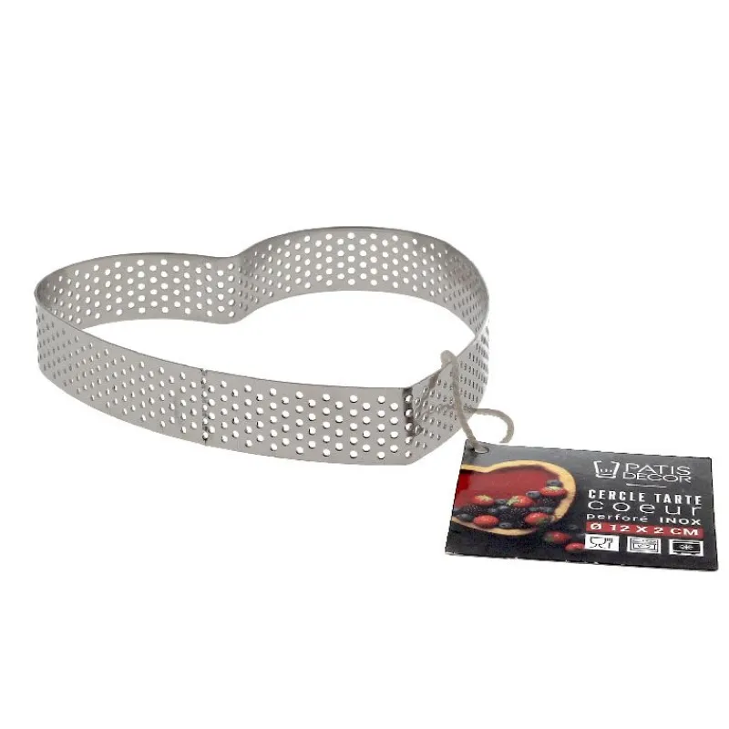 Cerf Dellier Cercle à tarte perforé coeur inox H 2 cm Ø 12 cm