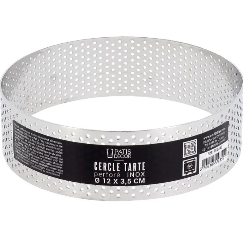 Cerf Dellier Cercle à tarte perforé inox H 3,5 cm Ø 12 cm
