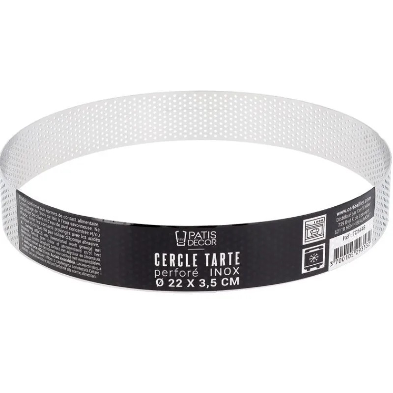 Cerf Dellier Cercle à tarte perforé inox H 3,5 cm Ø 22 cm