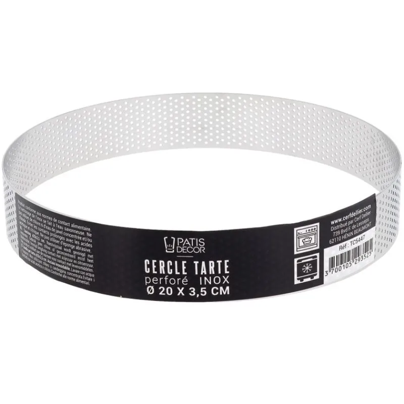 Cerf Dellier Cercle à tarte perforé inox H 3,5 cm Ø 20 cm