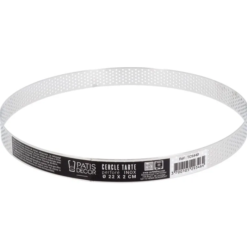 Cerf Dellier Cercle à tarte perforé inox H 2 cm Ø 22 cm
