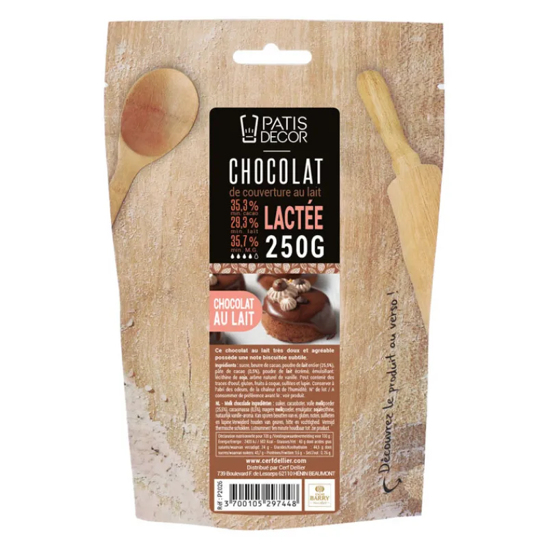 Cerf Dellier Chocolat de Couverture au Lait Lactée 35 % 250 g