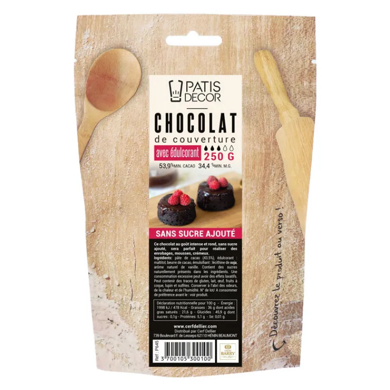 Cerf Dellier Chocolat de couverture sans sucre ajouté 250 g - DDM 02/25