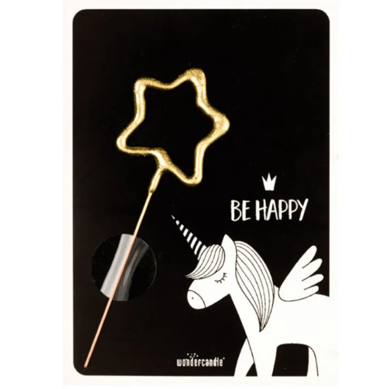 Cerf Dellier Cierge magique étoile doré + carte licorne Be Happy