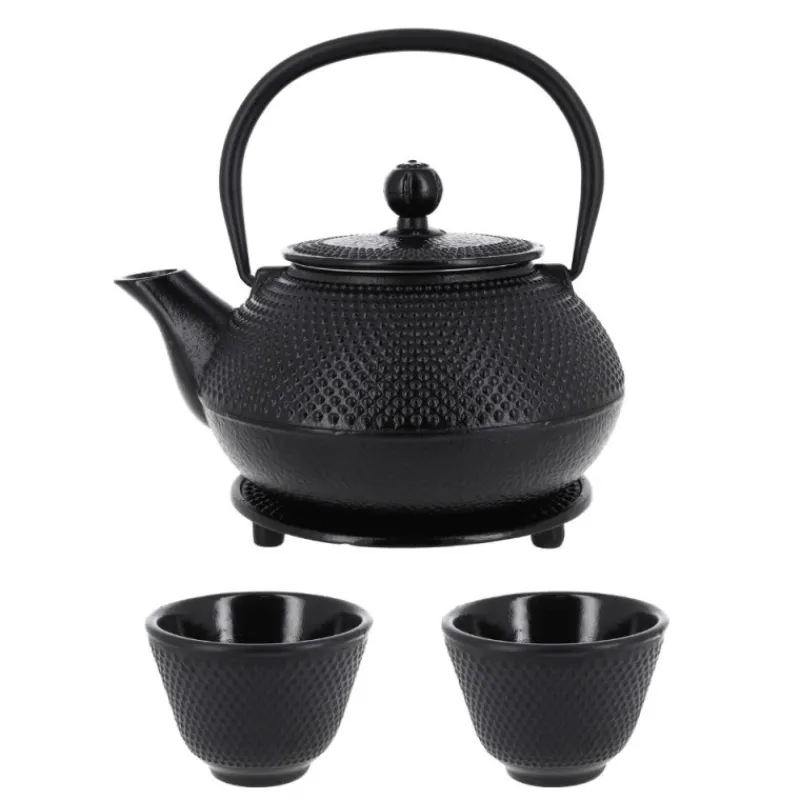 Cerf Dellier Coffret théière + tasses à points en fer noir - 900 ml