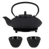 Cerf Dellier Coffret théière + tasses à rayures en fer noir - 800 ml