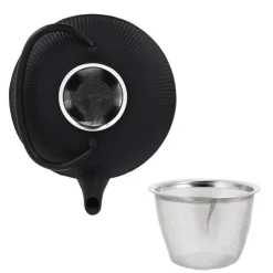 Cerf Dellier Coffret théière + tasses à rayures en fer noir - 800 ml