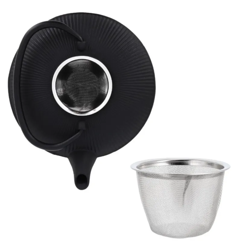 Cerf Dellier Coffret théière + tasses à rayures en fer noir - 800 ml