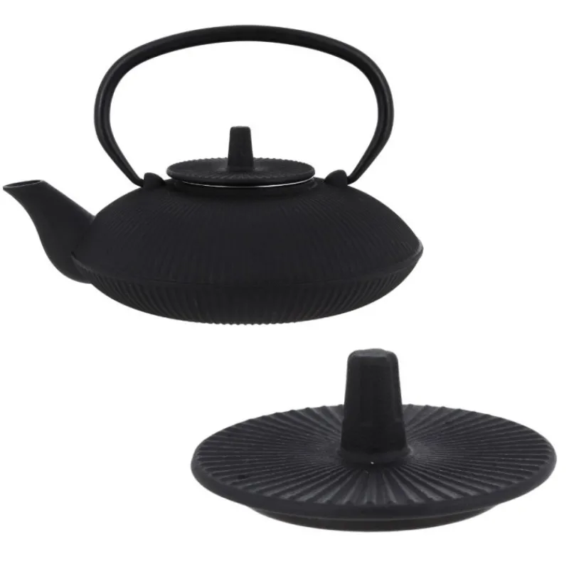 Cerf Dellier Coffret théière + tasses à rayures en fer noir - 800 ml