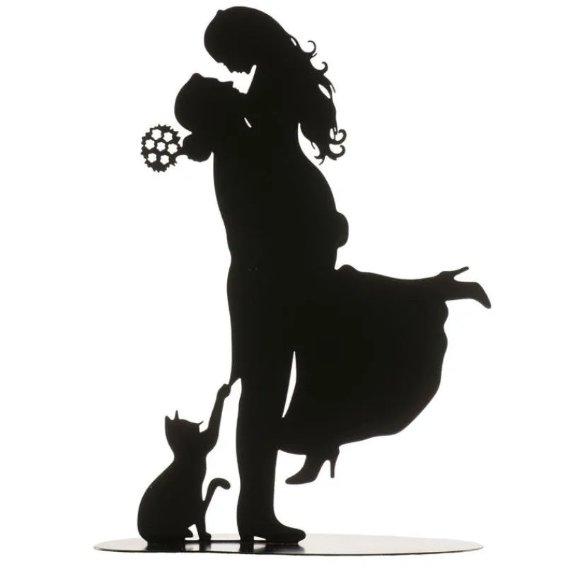 Cerf Dellier Couple de mariés avec chat métal noir