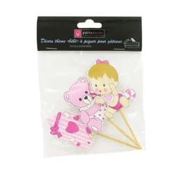 Cerf Dellier Cupcake Toppers Bébé fille en bois (x3)