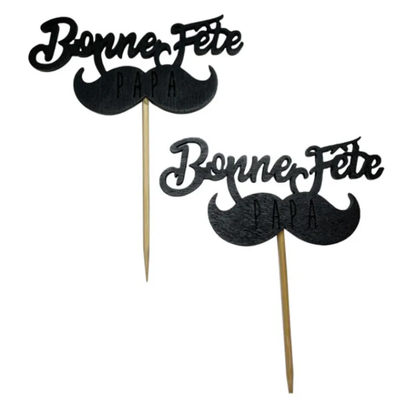 Cerf Dellier Cupcake Toppers Moustache "Bonne Fête Papa" (x 2)