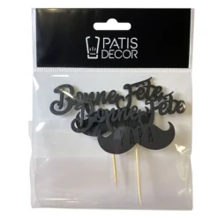 Cerf Dellier Cupcake Toppers Moustache "Bonne Fête Papa" (x 2)