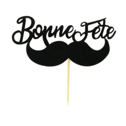 Cerf Dellier Cupcake Toppers Moustache "Bonne Fête" (x30)