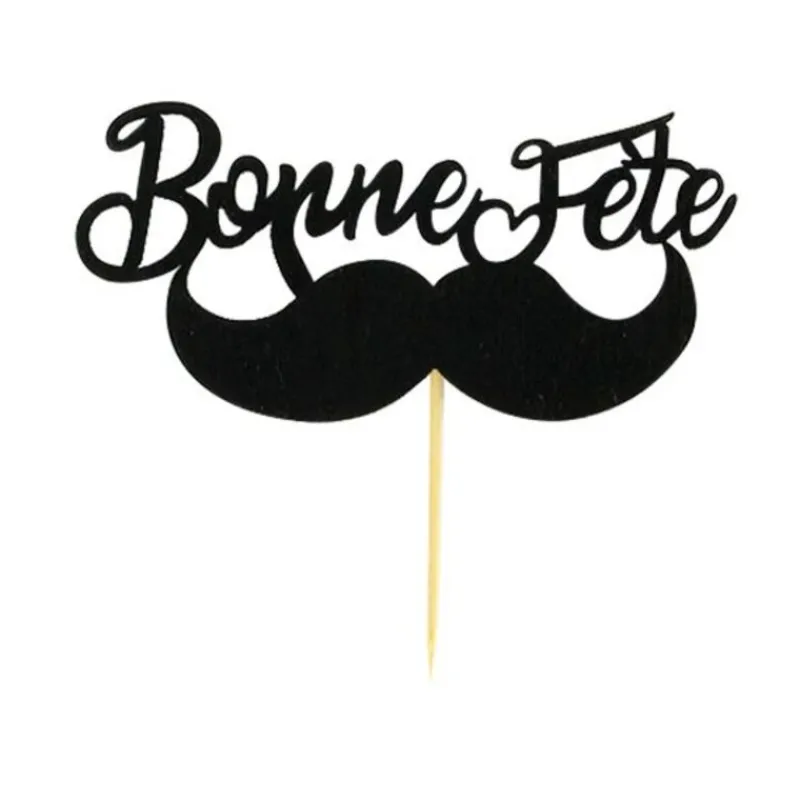 Cerf Dellier Cupcake Toppers Moustache "Bonne Fête" (x30)