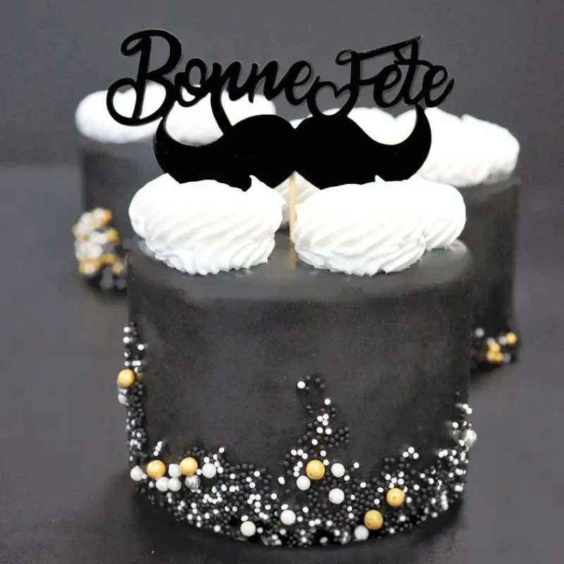 Cerf Dellier Cupcake Toppers Moustache "Bonne Fête" (x 2)