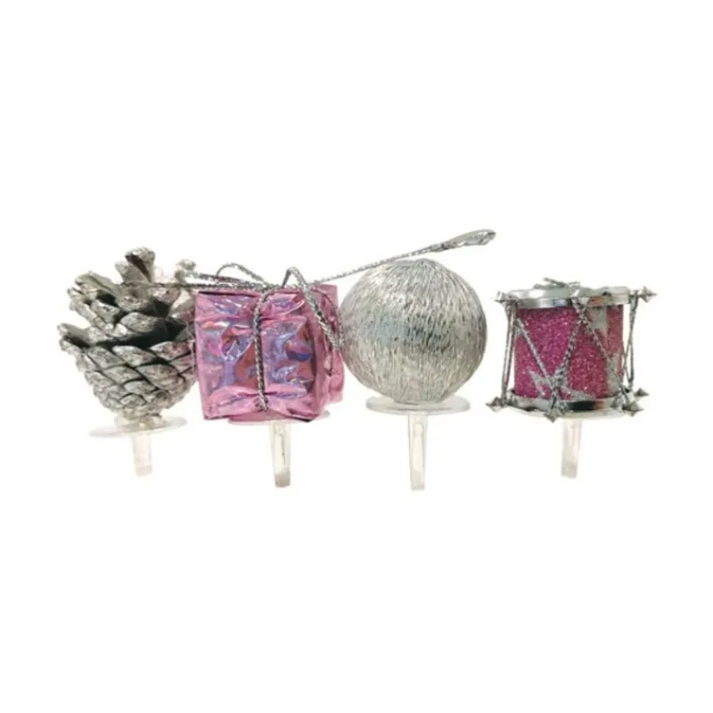 Cerf Dellier Décors assortis rose argent à piquer sur bûches (x24)